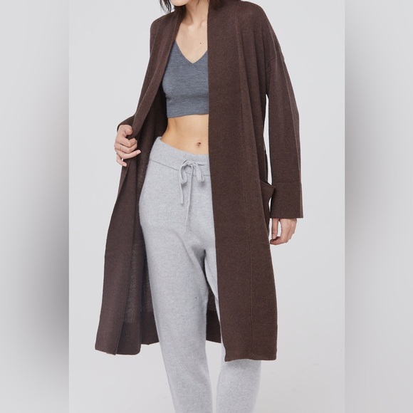 NEW NakedCashmere Chocolate Brown Ynes Tie-Belt 100% Cashmere Belted Robe NWT - Picture 7 of 15